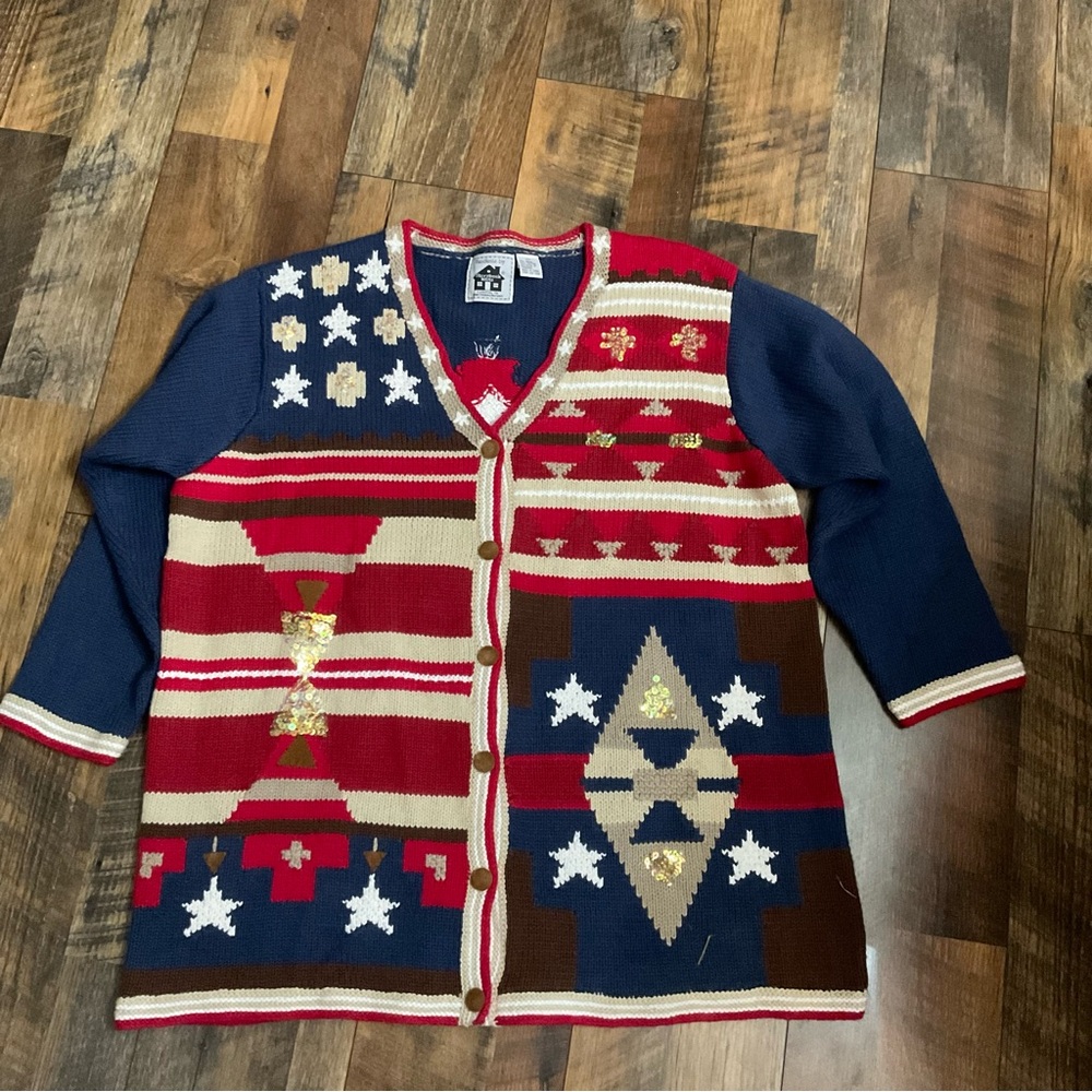 Storybook Knits Southwestern Americana Cardigan Sweater 2X